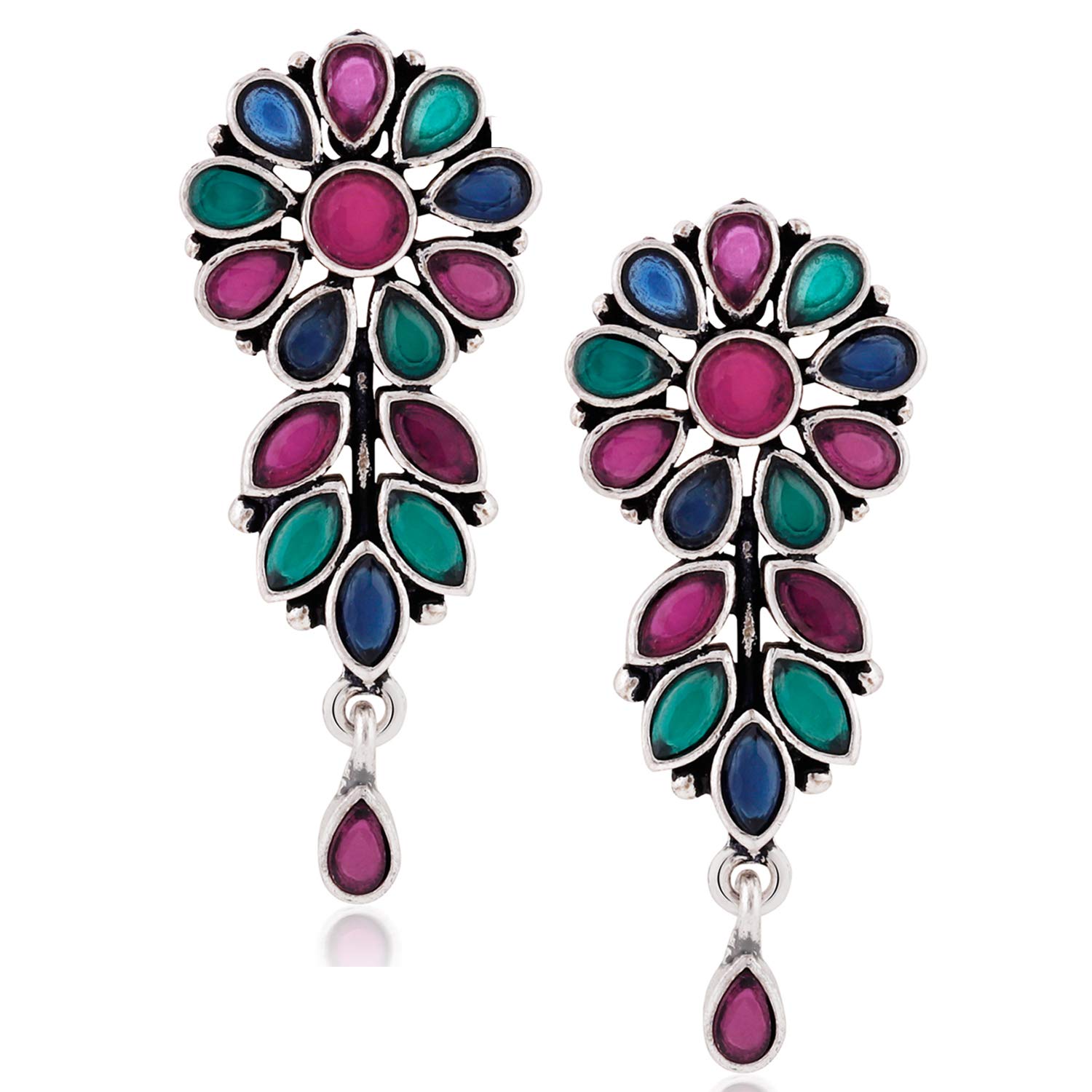 Om Jewells Rhodium Oxidised Multi Color Kundan Studded Designer Dangler Earrings For Girls And Women ER1000141 (B08L9QLSQV) Amazon Price History, Amazon Price Tracker