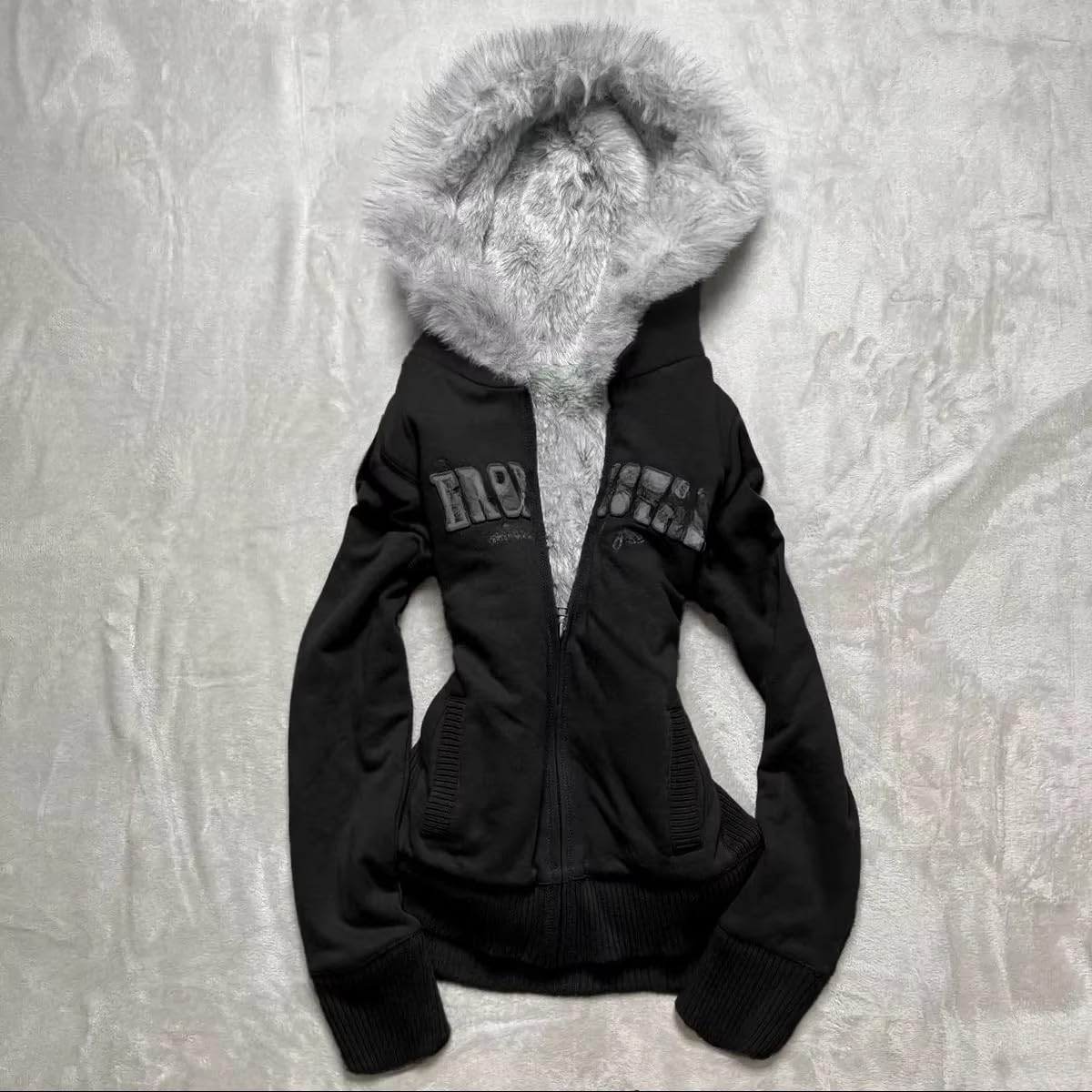 Crop-Wintermäntel für Teenager, Y2K, Reißverschluss, Kapuzenpullover, Pelzjacken, Vintage, Emo Fairy Grunge 2000er Streetwear