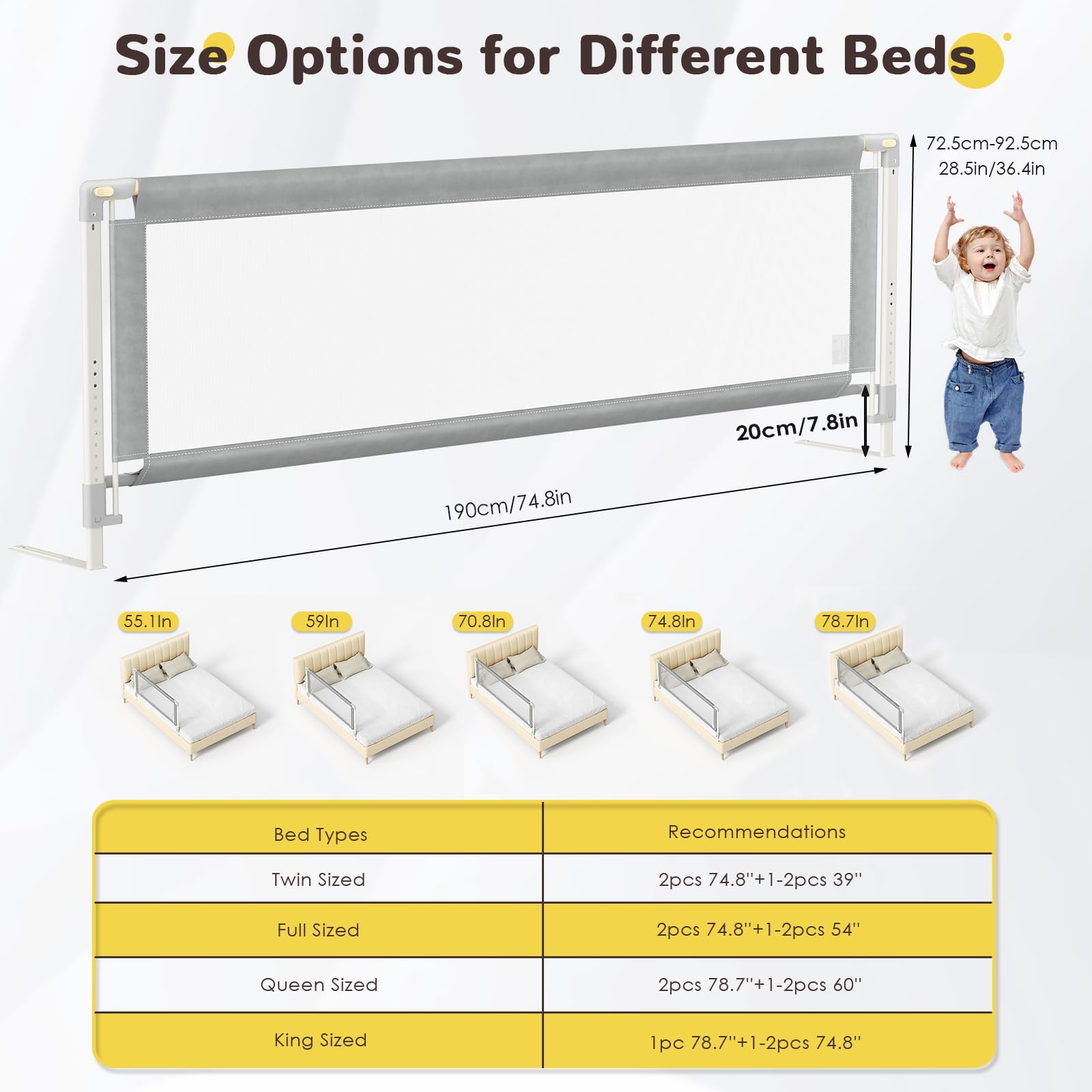 Barreras Cama Para Niños Barandilla De Cama Plegable Para Niños Tidyard - 150x42 Cm, Para Colchones De 10-20 Cm - Color Azul Barandilla Plegable Para Evitar Caídas