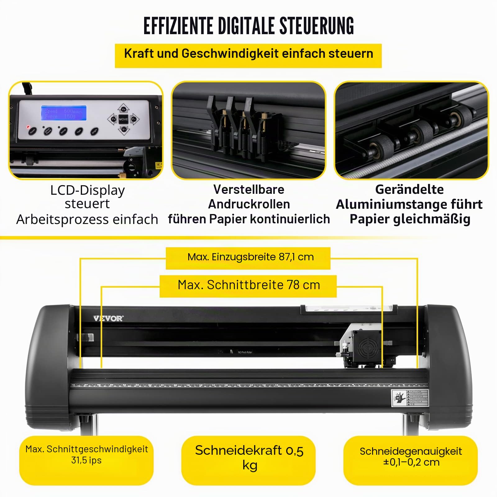 VEVOR Vinyl-Schneidemaschine Schneideplotter, 870 mm, LED-Plotter-Drucker, Präzise Manuelle Positionierung, Softwareunterstützung für MAC- und Windows-Systeme, Einstellbare Kraft & Geschwindigkeit