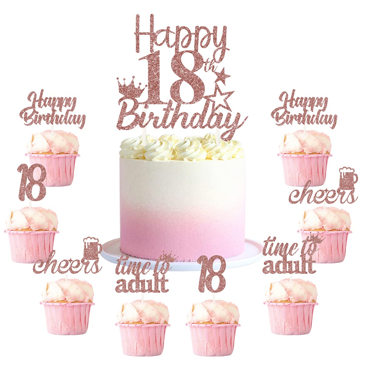 18th Birthday Cake Topper Rose Gold 25 Pack Happy 18th