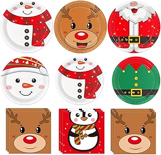 Oigco 100Pcs Christmas Party Supplies Kit - Serves 30 Guests, Including Dinner Plates, Dessert Plates, and Napkins, Perfect for Any Xmas Party Supplies Party Decorations