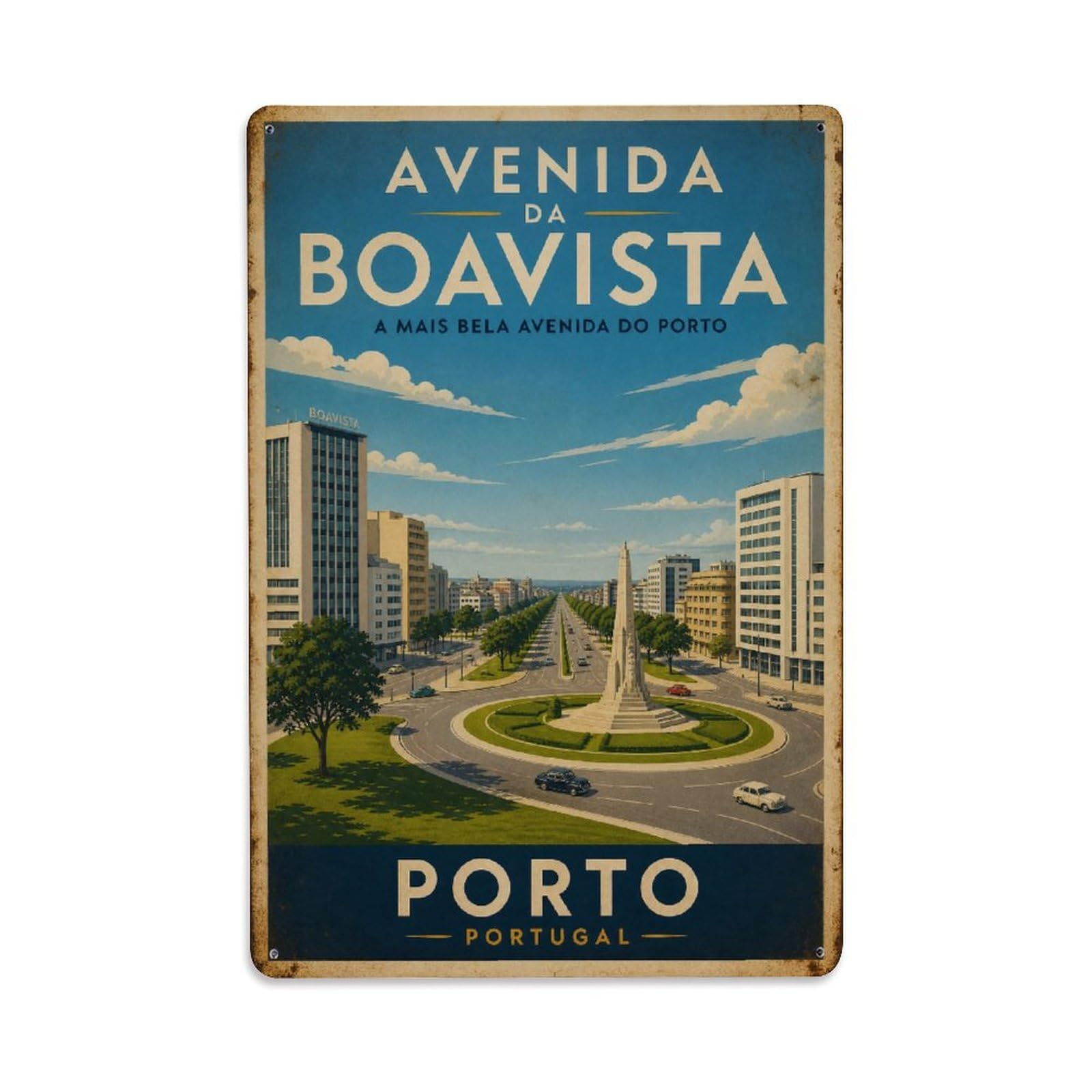 Huiyhb 8X12inch(20X30cm) Vintage Travel Avenida Boavista Modern Boulevard Portugal Metal Tin Sign