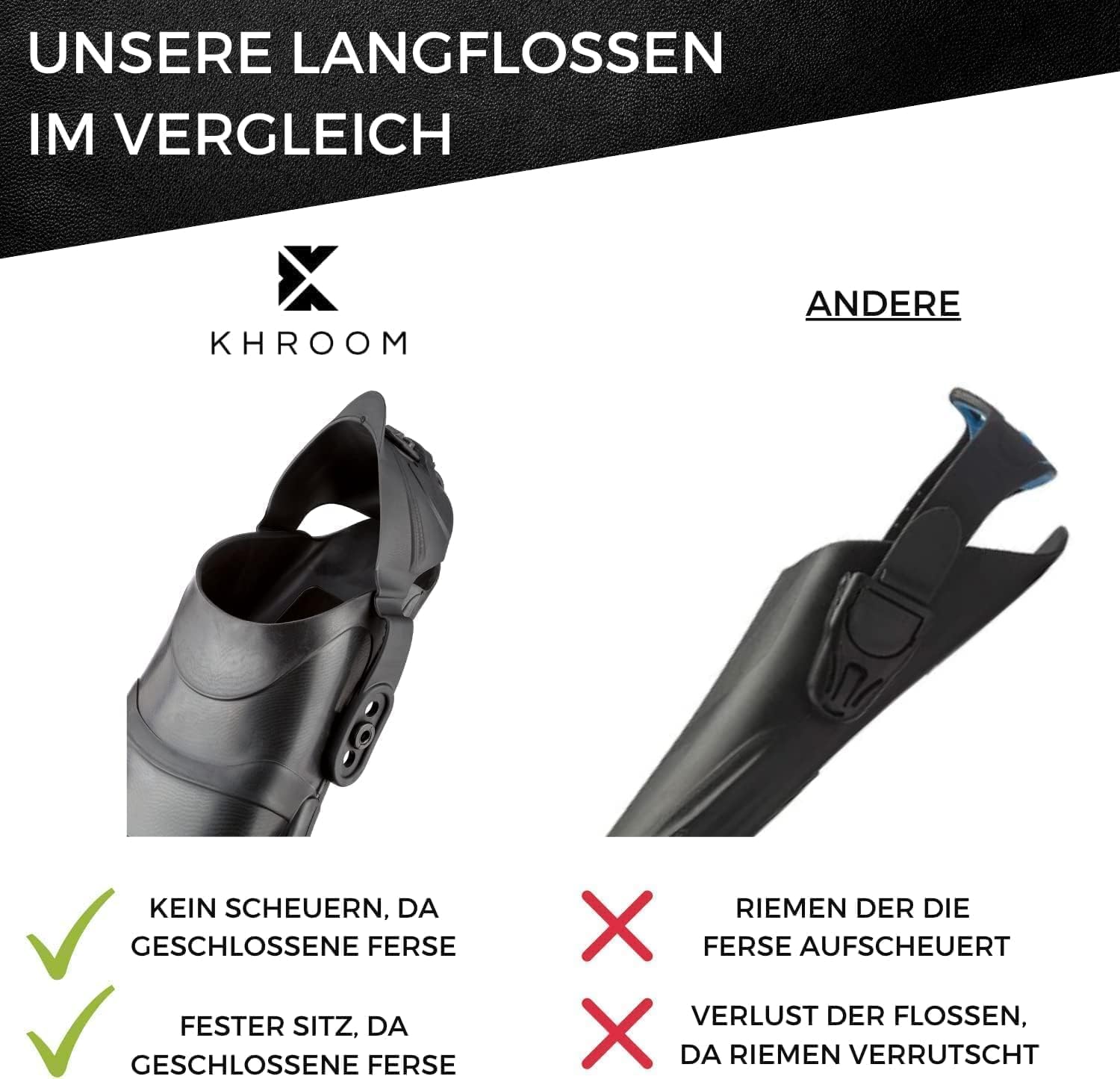Khroom Flossen Erwachsene Gr. 36-47 - Hochwertig, Made in Italy, Schwimmflossen zum Schnorcheln & Tauchen, Unisex verstellbare Schnorchelflossen / Taucherflossen Damen & Herren