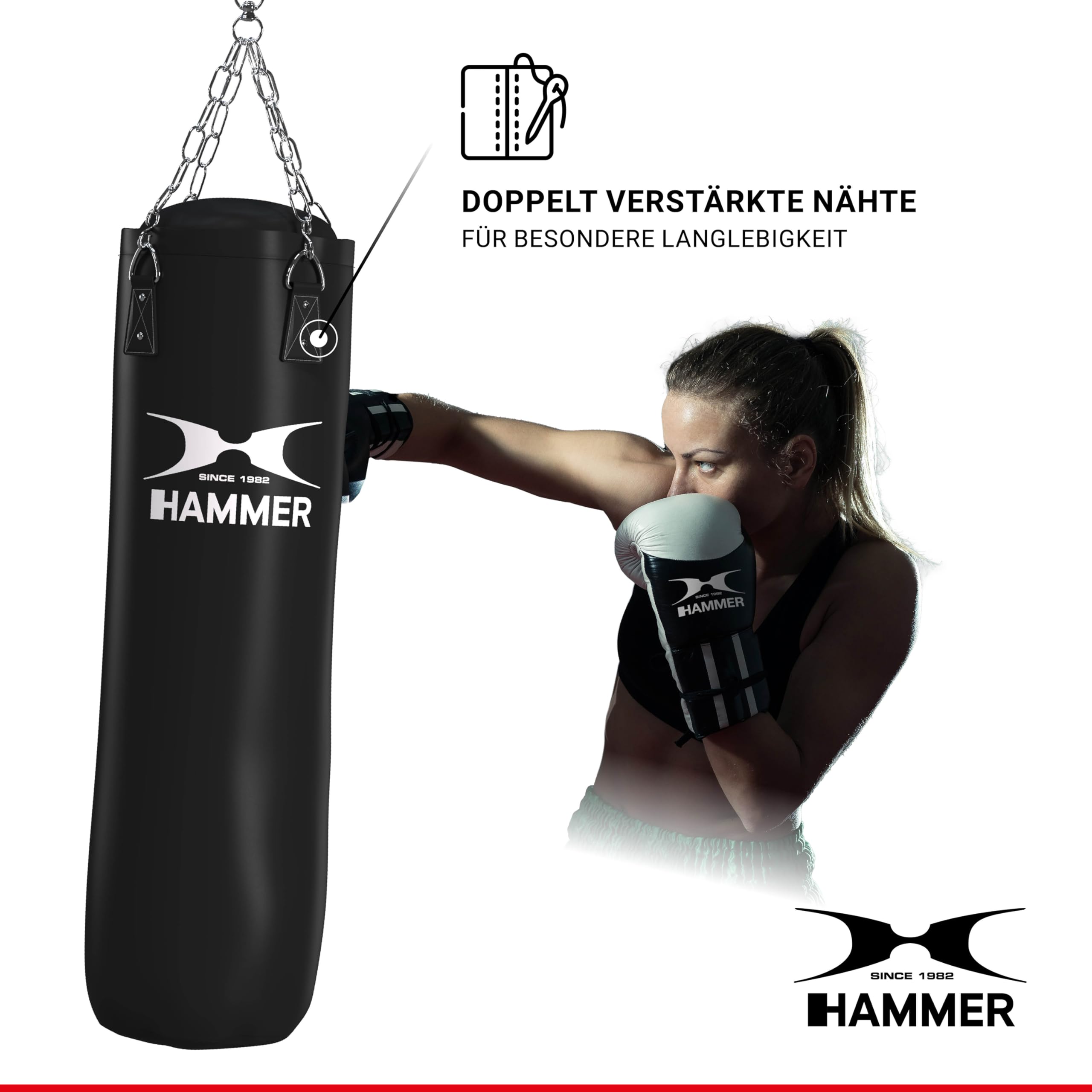HAMMER BOXING Boxsack Premium Black Kick - Ideal für Box- und Kickbox-Training