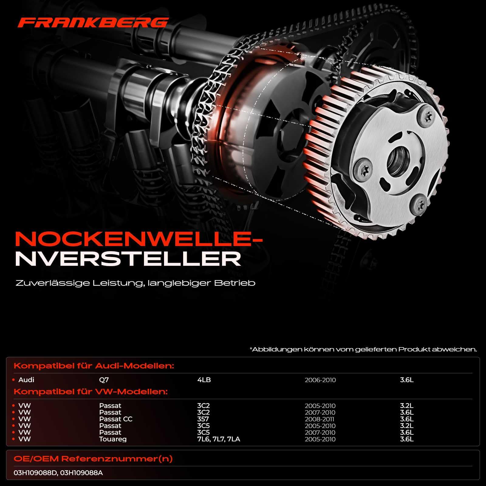 Frankberg Nockenwellenversteller Nockenwellen Kompatibel mit Q7 4LB P.a.s.s.a.t 3C2 CC 357 Variant 3C5 T.o.u.a.r.e.g 7L6 7L7 7LA 3.2L 3.6L Replace# 03H109088D