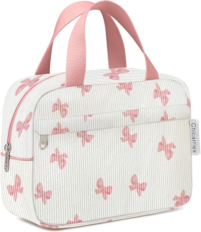 Necessaire Chicarries de Veludo Cotelê com Zíper, Laço Rosa, MM002