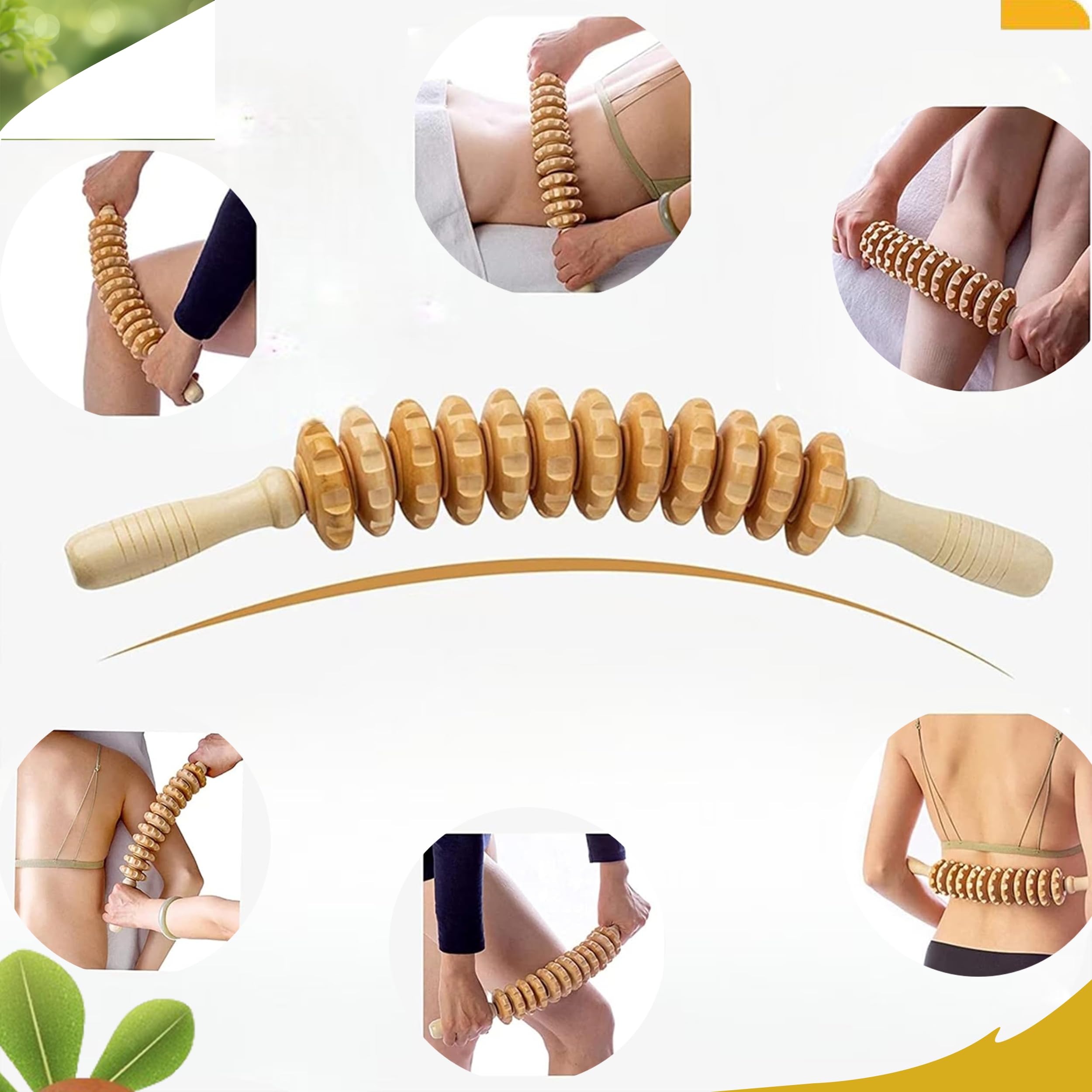 Kit rullo massaggio legno 4 in 1 piedi schiena gambe cosce spalla pancia terapia anticellulite drenaggio linfatico per scolpire alleviare il dolore muscolare per un rilassamento sicuro del corpo
