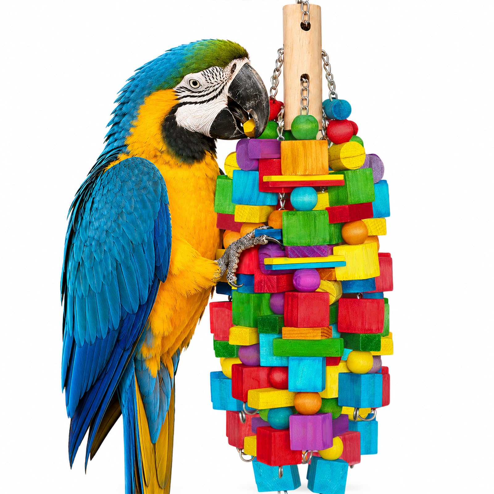 Giocattoli per uccelli extra large – 55 cm, giocattoli naturali per pappagalli da masticare e foraggiamento, con catena SS e colori commestibili per pappagalli di medie e grandi dimensioni, ara