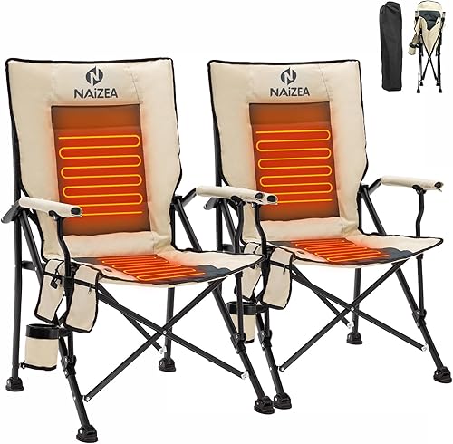 NAIZEA Silla de camping con calefacción, sillas de patio con 3 niveles de calor, sillas plegables portátiles de camping, silla con platillo de luna,