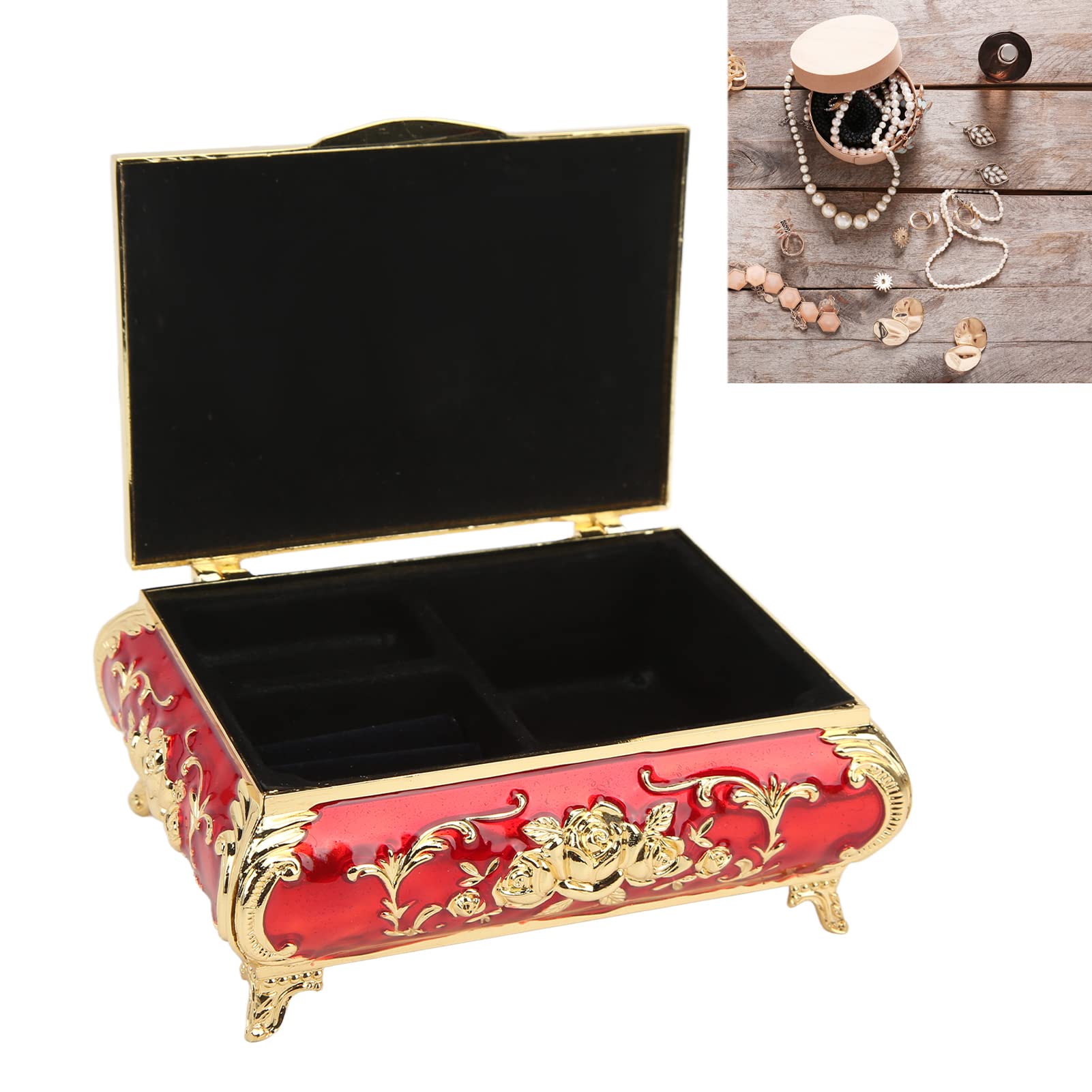 Firlar Snuisterijdoosje, Geschenkdoos voor Dames Meisjes, Vintage Roos Patroon Reliëf Enkellaags Flip Top Zinklegering Sieraden Opbergdoos, Sieraden Opslag Desktop Organizer(Goud