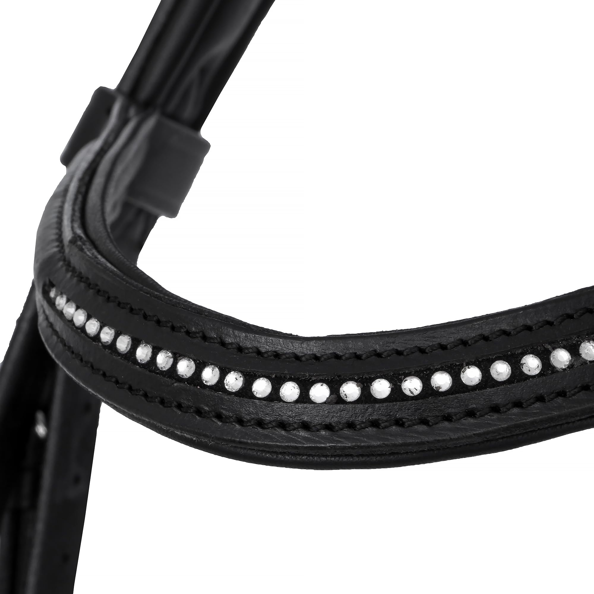 EQUESTRIAN QUEEN Trensenzaum anatomisch – Lackleder Strass Reitzaum mit weich gepolstertem Nasenriemen – Leder Zaumzeug für Warmblut – Elegantes Design - Orion (Schwarz, Cob (Vollblut))