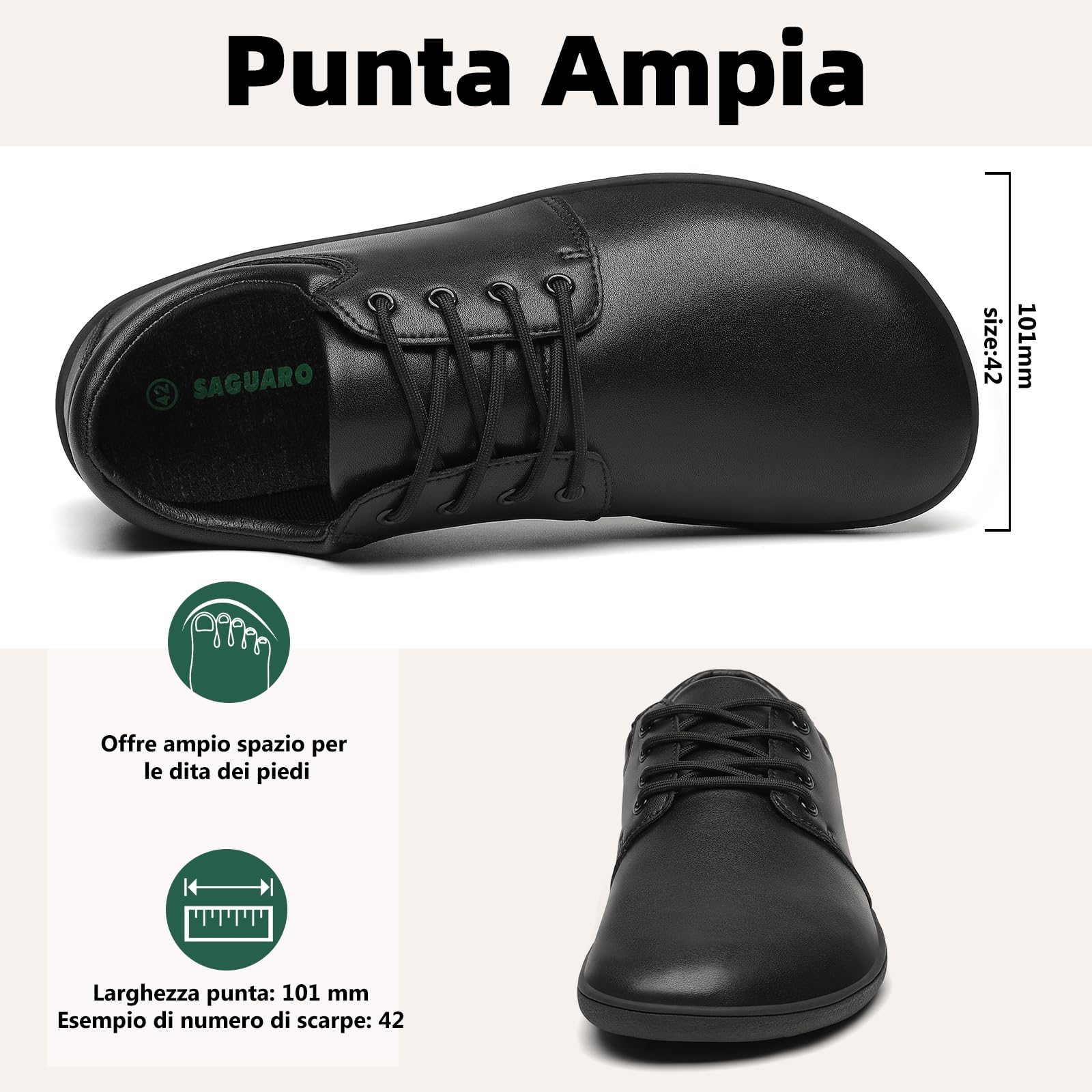 SAGUARO Scarpe Barefoot Uomo Scarpe Minimaliste Casual - con Wide Toe Box, Noble II, Gr.36-48