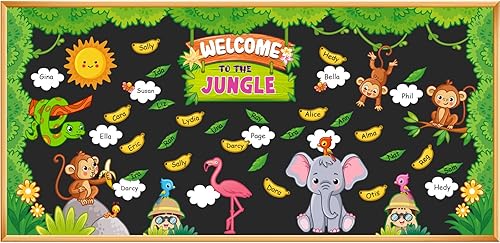 Juego de 103 tablones de anuncios de la selva Welcome to The Jungle Animal para tablón de anuncios, decoración de tablero de anuncios de mono,