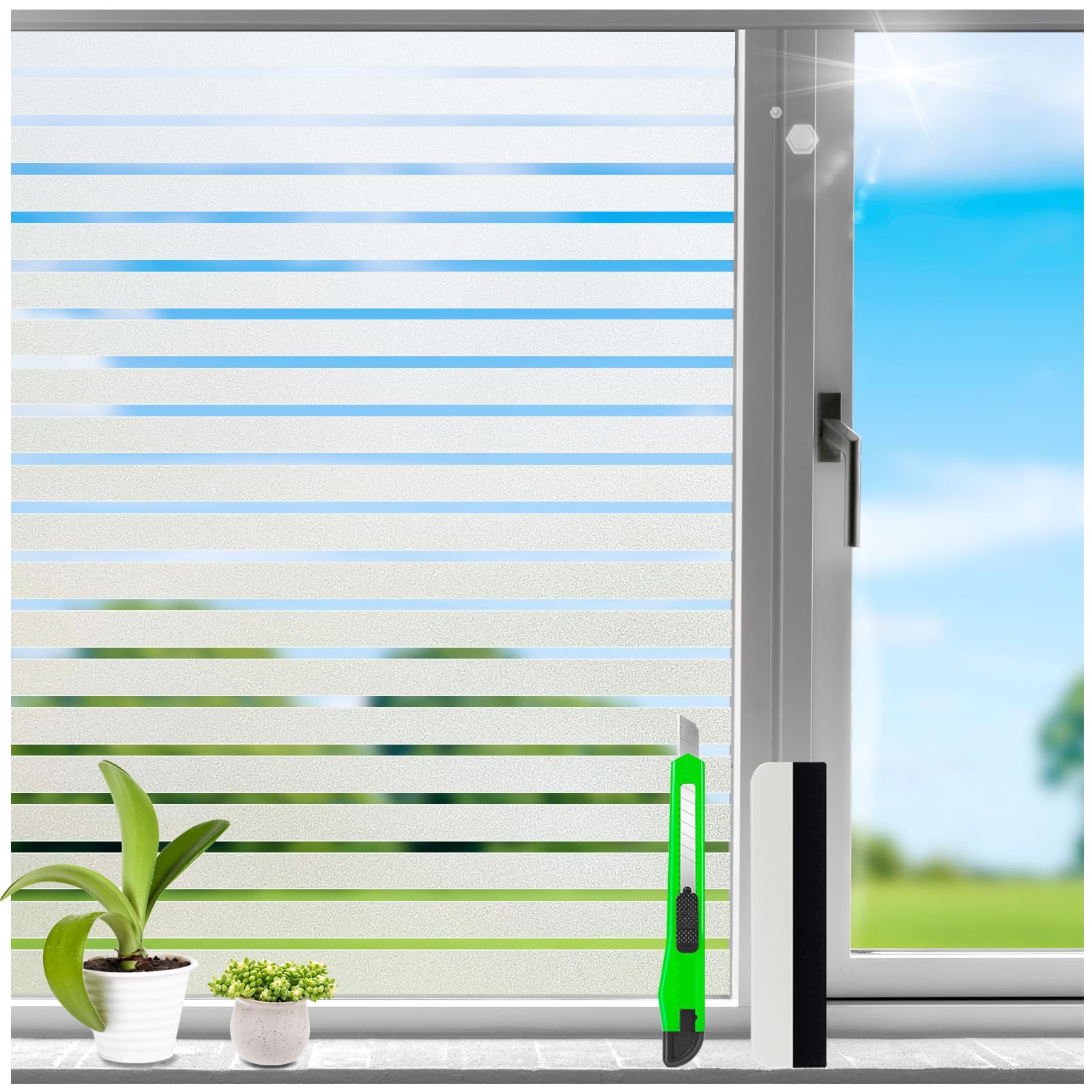 HONLONE Frosted Privacy Window Film, White Stripe Frosted Window Film โ image 1