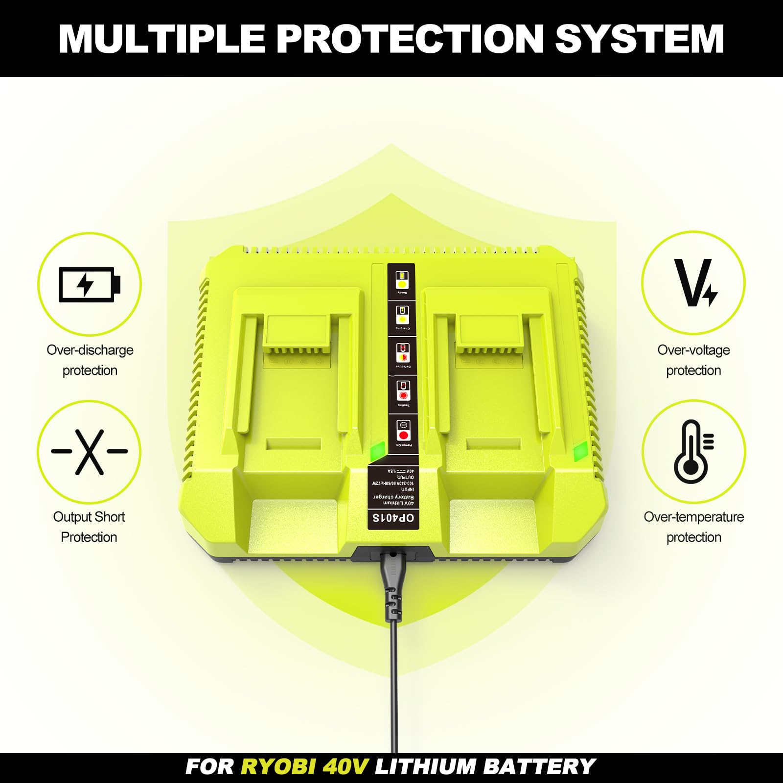 Koedsion 40v Replacement Battery Charger, Replacement for Ryobi 40v Battery Charger, Compatible with All Ryobi 40V Lithium Battery OP4015 OP4026 OP4030 OP4040 OP4050 OP4060
