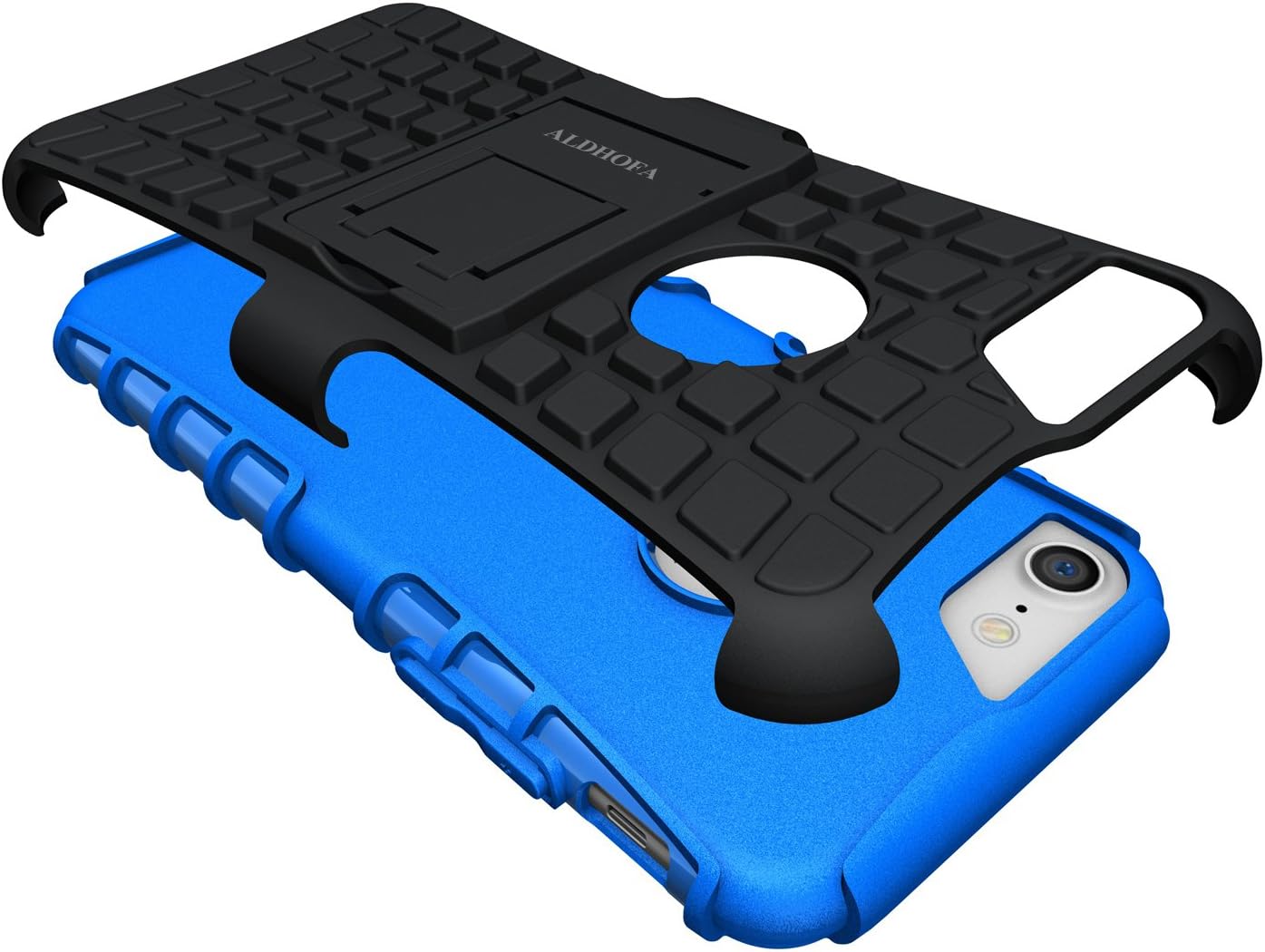 ALDHOFA iPhone 7 Case,Heavy Duty Design Shockproof Protective Back Cover Phone Case with Kickstand for iPhone 7 - Blue