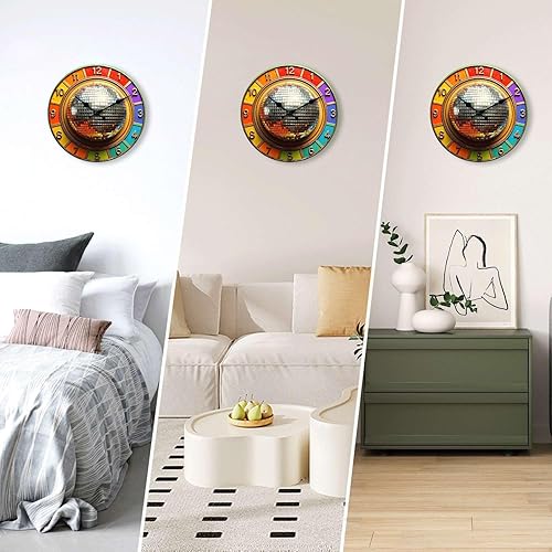 Miniatura 6 de Reloj de pared, reloj de pared retro sin tictac, funciona con pilas, relojes de pared de madera dorada para cocina, sala de estar, dormitorio,