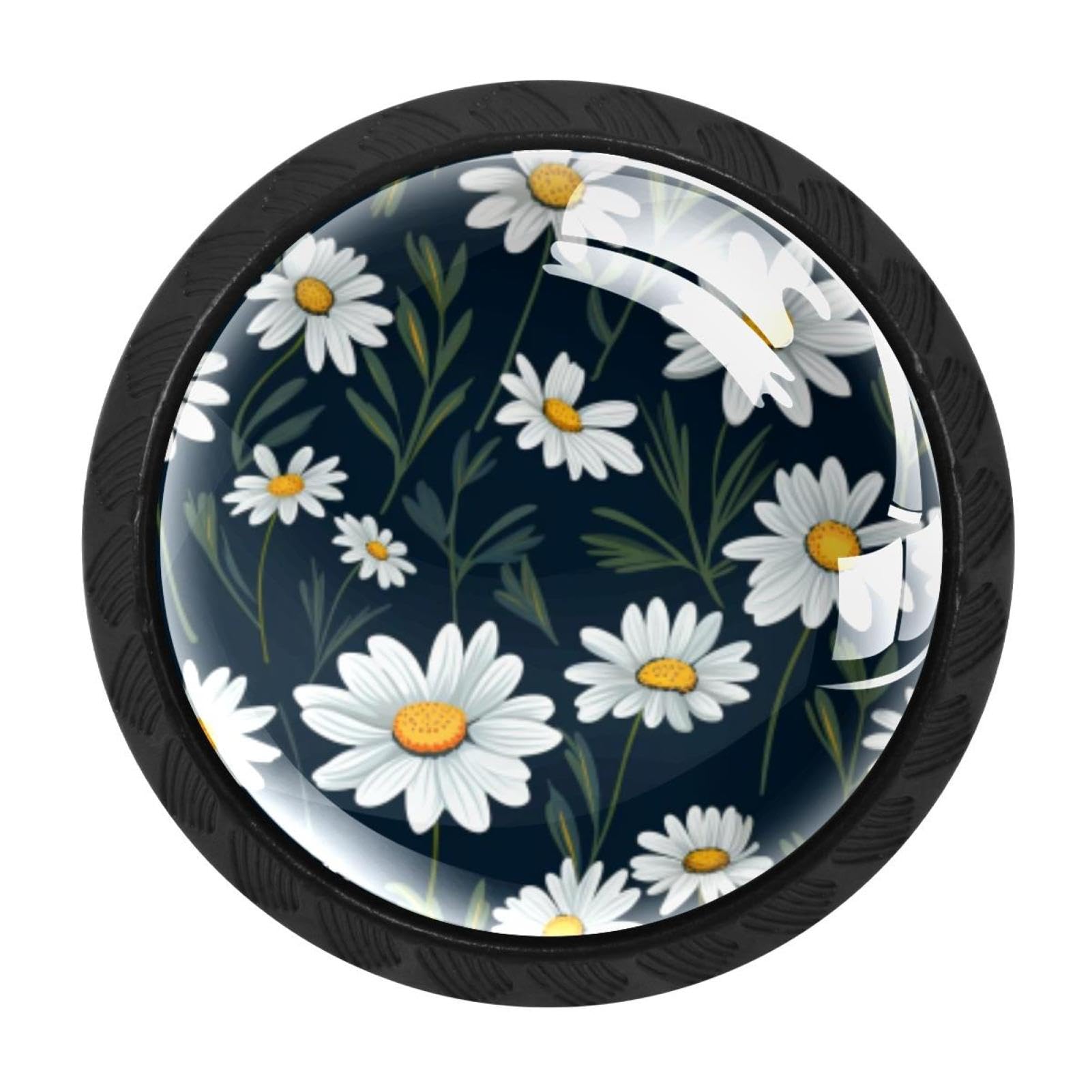 CHENZZZZ 4 Pieces Daisy Kitchen Cabinet Knobs Drawer Knobs Dresser Knobs Black Knobs Drawer Pulls Dresser Drawer Handles Knobs for Dresser Drawers