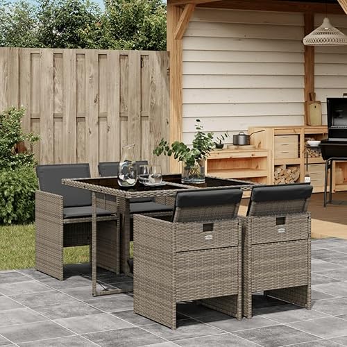 Miniatura 26 de 9-Piece Patio Dining Set with Cushions Beige Poly Rattan Outdoor Furniture Set for Backyard Garden Balcony Porch Tempered Glass Table & Foldable