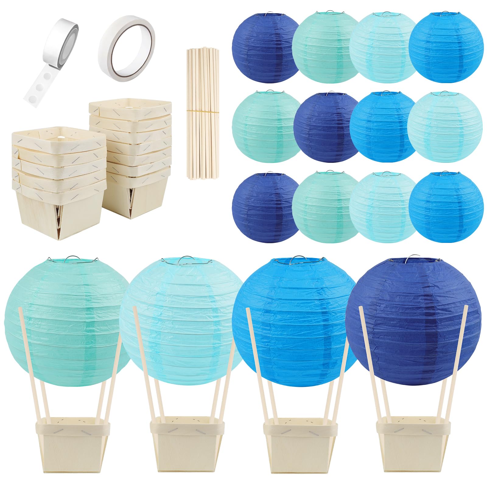 12 faroles de papel de globo aerostático para decoración de centros de mesa, linternas de papel de bricolaje, cajas de bayas de madera con palos para cumpleaños, boda, fiesta, decoración de mesa,