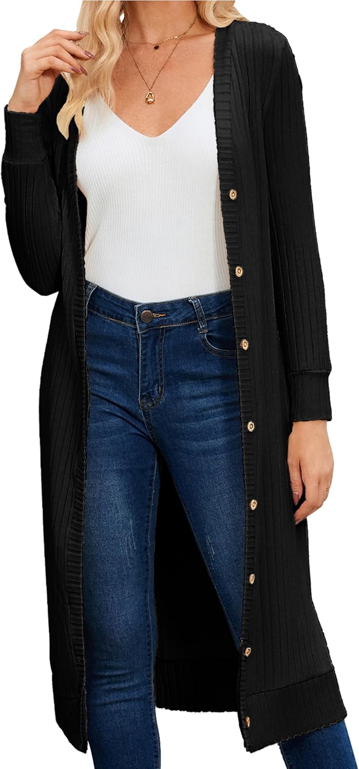 MAKABO Women's Long Cardigans Lightweight, V Neck Knit Button Front Sweaters with Pockets Trendy Outfits for Business Casual