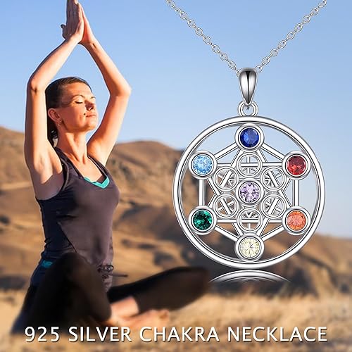 Miniatura 6 de YFN Collar de plata de ley con 7 chakras, colgante de piedras preciosas espirituales, joyería de yoga para mujeres y hombres