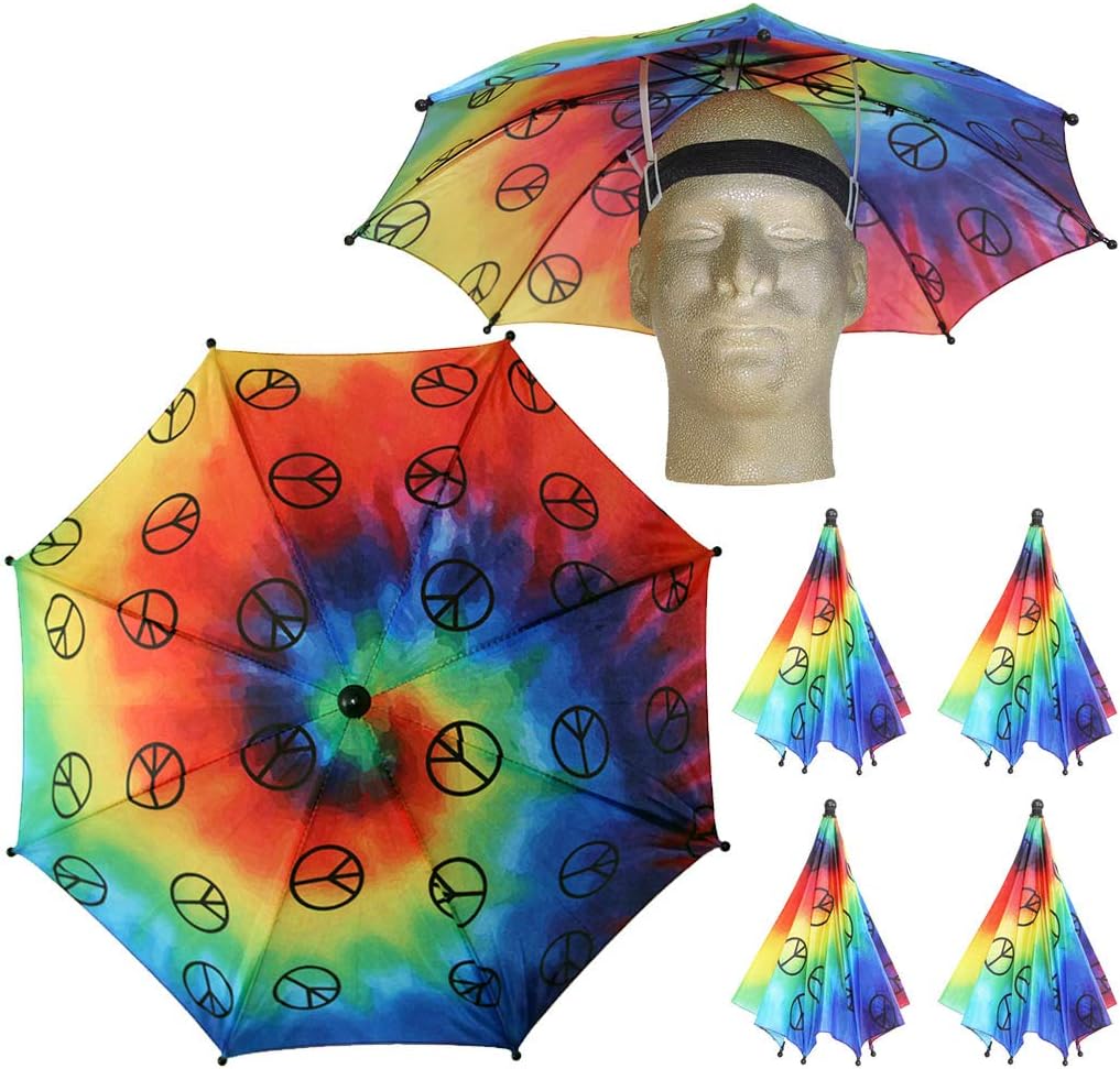 Funbrella Hats - TIE DYE Umbrella Hat - The Funkadelic - Rain Sun Resistant - Easy Elastic Fit for Adults & Kids - Umbrella Hats for a Costume Party, Festival, Fishing, Hiking and the Beach