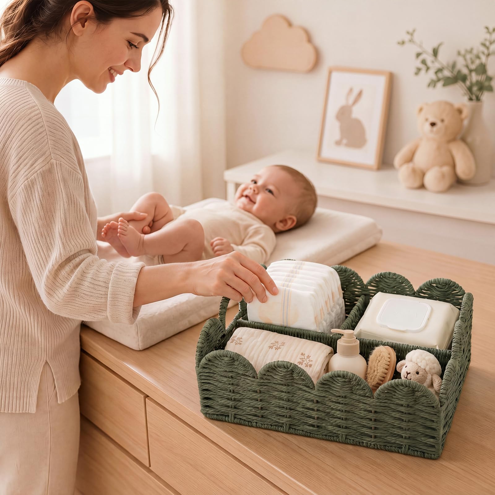 Mifoci Cestino smerlato per pannolini per bambini, in corda di carta
