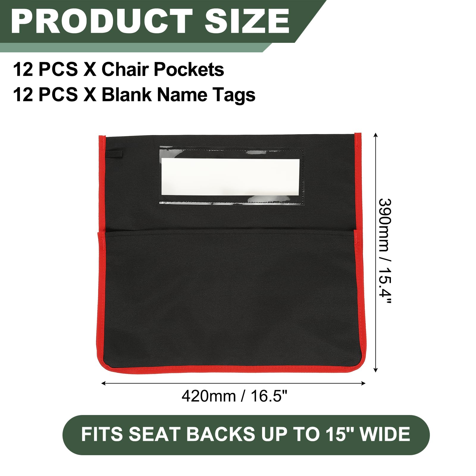 PATIKIL Red Chair Pockets for Classroom 6 Pack Classroom Chair Pockets Length 16.5" Width 15.4" Seat Pockets Sacks with Blank Name Slot for Classroom Chairs - Image 2