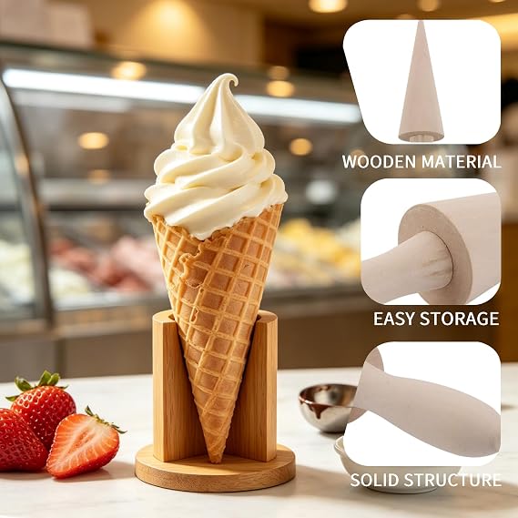 Ice Cream Cone Mold, Wood Cone Roller Pastry Roller Reusable 9.1in