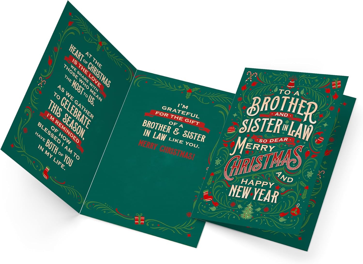 Prime Greetings Brother and Sister In Law Christmas Card, Made in America, Eco-Friendly, Thick Card Stock with Premium Envelope 5in x 7.75in, Packaged in Protective Mailer - Image 3
