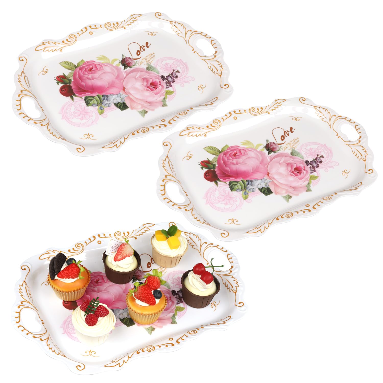 Bandejas de melamina para servir, paquete de 3 bandejas para servir alimentos, bandeja de melamina para regalo, fiesta, decoración, hogar, restaurante, 16 pulgadas de largo x 11 pulgadas de ancho