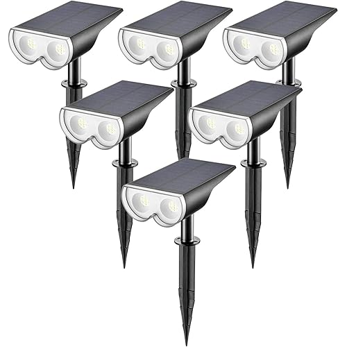 Linkind StarRay Solar Spot Lights Outdoor, 30% Conversion Rate IP67 Waterproof Dusk-to-Dawn Landscape Spotlights, 6500K Daylight Wall Lights for Garden Yard, 6 Pack