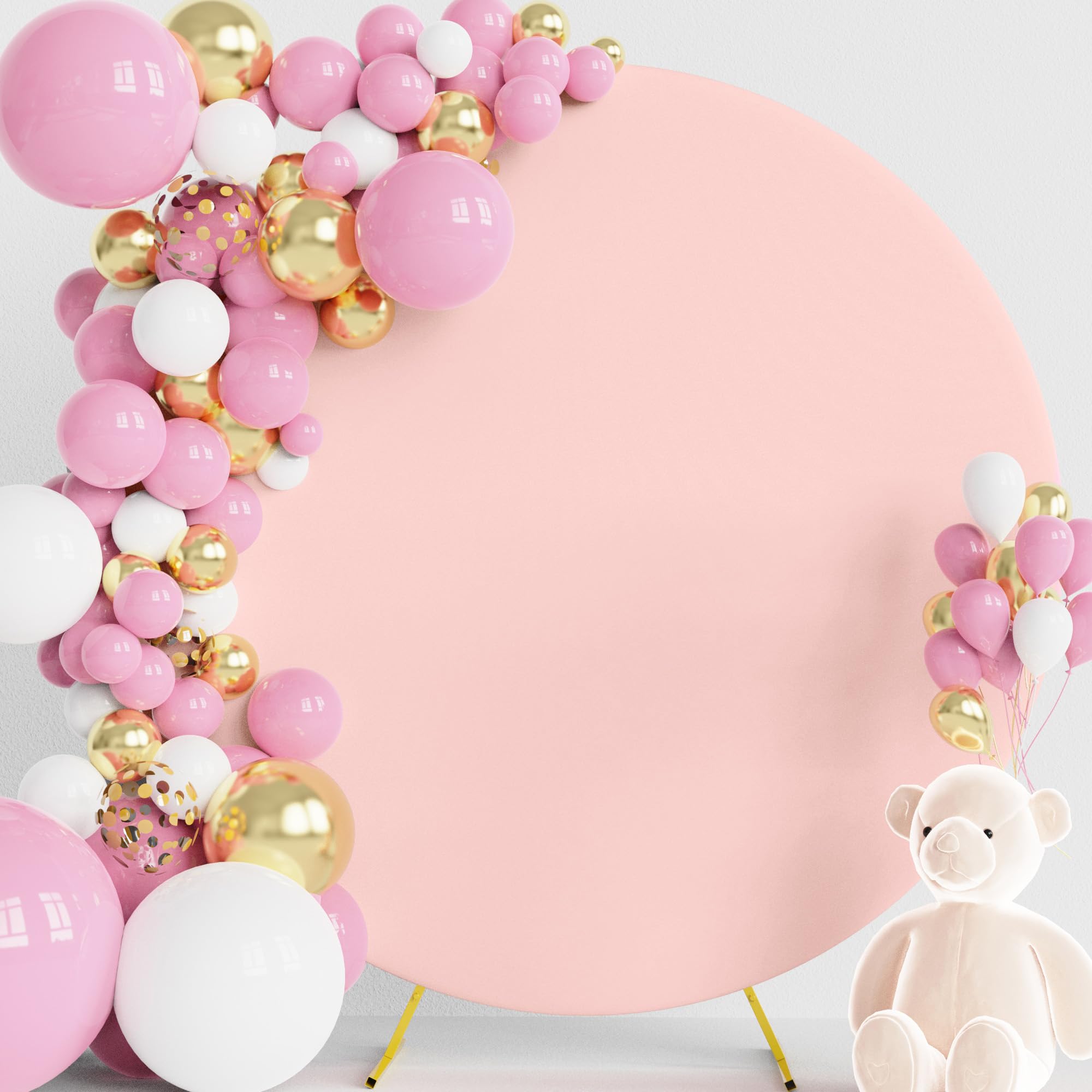 wokceer 6.6ft round backdrop cover round arch covers blushing pink spandex circle balloon arch backdrop cover for wedding birthday party baby bridal shower decor