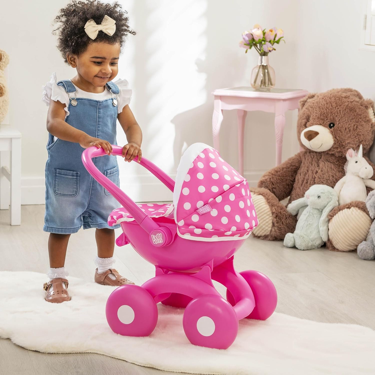 Dolly Tots My First 4-IN-1 Pram | Pink Childrens Dolly Pram | Childrens Baby Doll Pushchair Buggy Stroller, Carry Cot, Baby Seat | Dolls Pram Accessories For Kids Ages 18M+ 3 71shahPayfL. AC SL1500