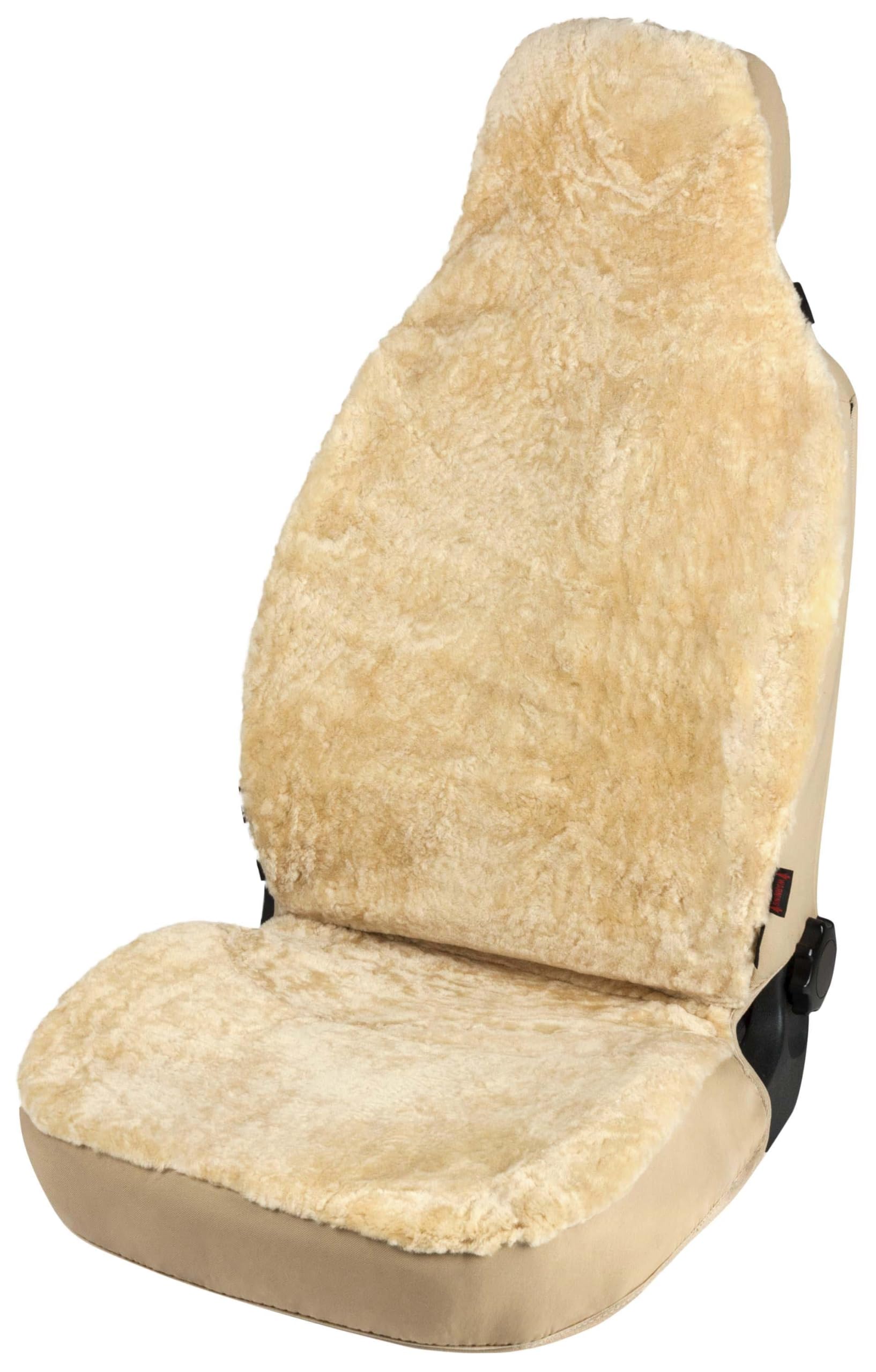 Walser Funda de Asiento de Coche de Piel de Cordero Zoya, Funda de Asiento 100% Piel de Cordero para Coche, Cubierta de Cuero de Oveja de 1 Pieza para los Asientos Delanteros del Auto Beige