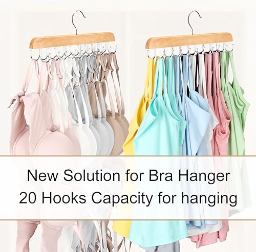 Miniatura 2 de Colgador de brasier para armario, colgador de camiseta sin mangas, capacidad de 20 ganchos, plegable, de madera, ahorro de espacio, organizador y