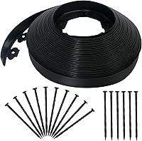 Quibbay 2 Inch x 100FT No Dig Landscape Edging Kit with 150 Spikes - Flexible Plastic Garden Border for Flower Beds, Pathways, Black