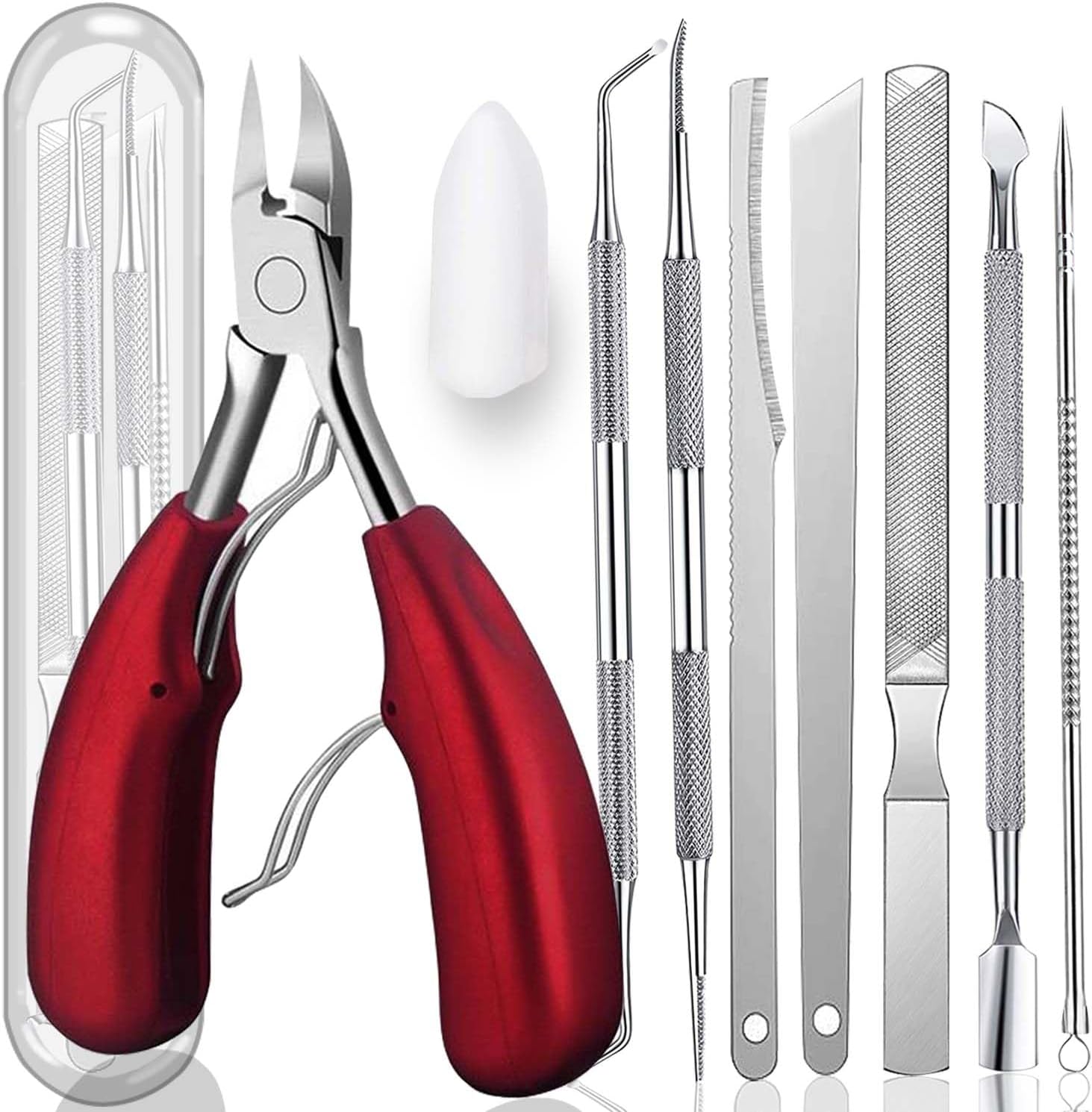 10PCS Toenail Clippers Tool, Ingrown toenail Tool, Professional Thick & Ingrown Toe Nail Clippers for Men & Seniors(red)