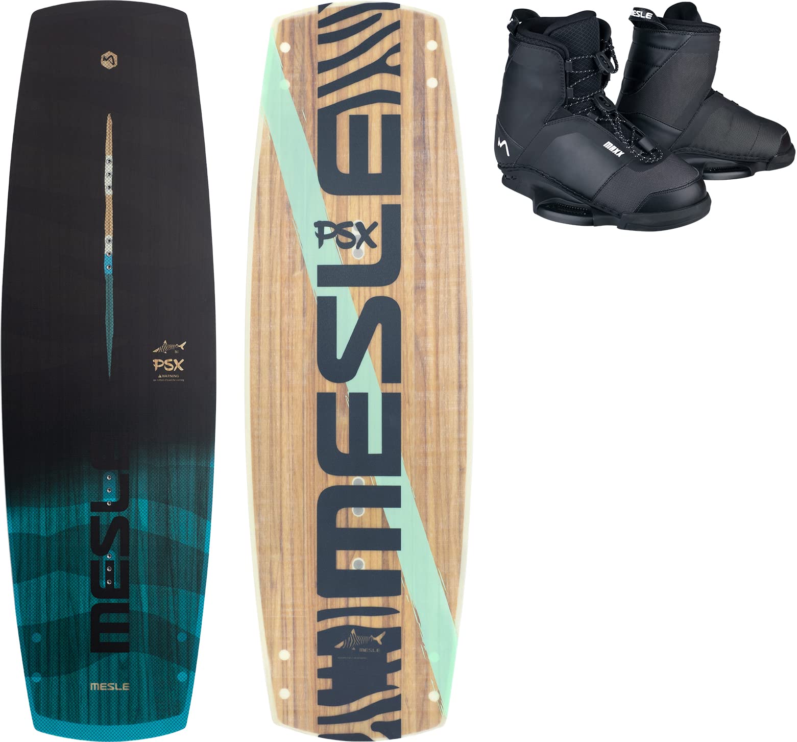 MESLE Wakeboard Set PSX mit Maxx Closed-Toe Bindung, 4 Channel Flex Wakeboard für Obstacles mit Slider Base, Cable Park Board für Fortgeschrittene bis Pro Rider