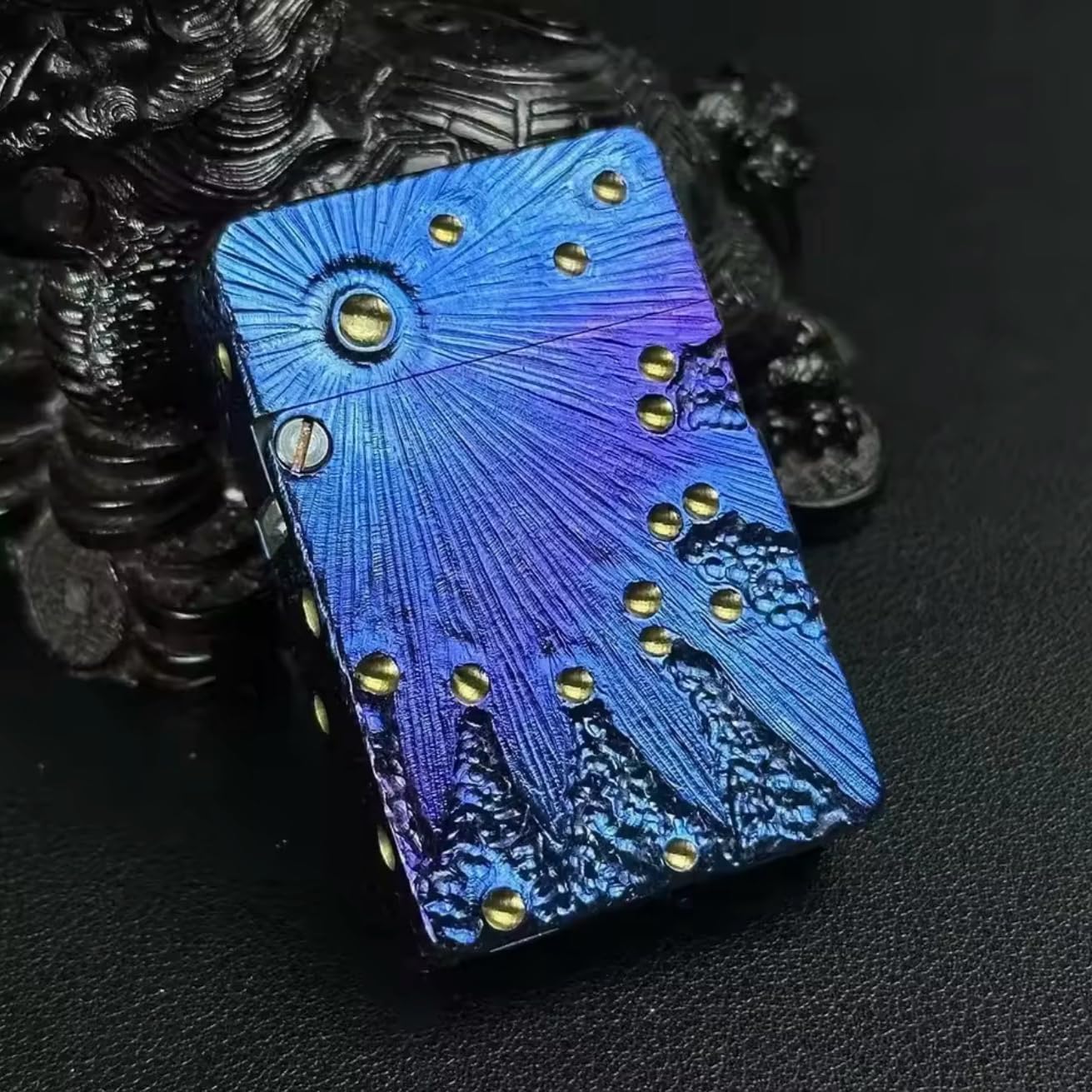 ZORRO Tiger Shark Titanium Armor Kerosene Oil Lighter – Solid Titanium Alloy Body, Built-in Core, 3/5 Hinge, Refillable Windproof Lighter with Gift Box for Men & Husband (Amethyst Ice)