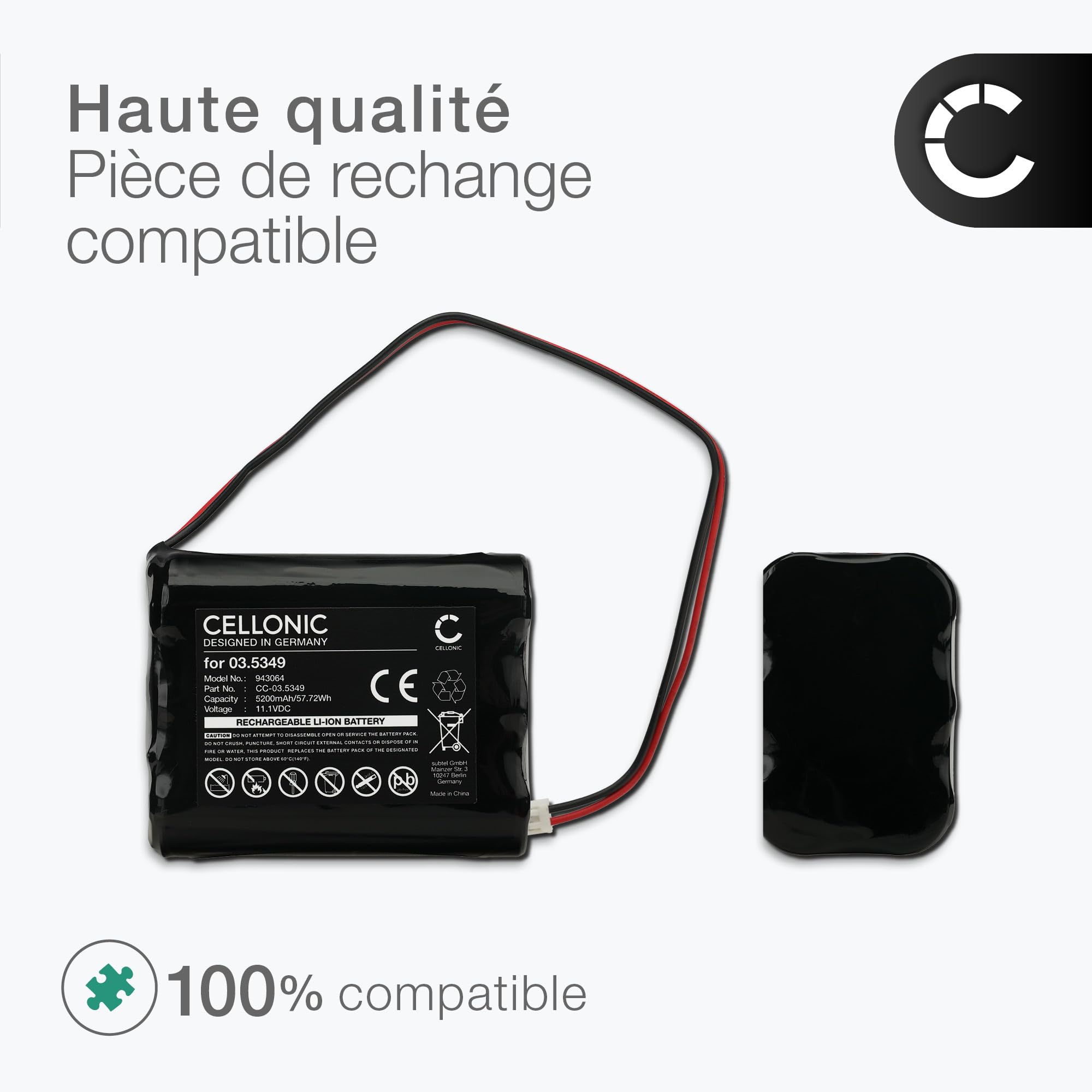 CELLONIC 1x Batterie pour Éclairage/Lampe de Poche Compatible avec SCANGRIP Nova 4K, Nova 3K, 03.5349 - (5200mAh, 11.1V)