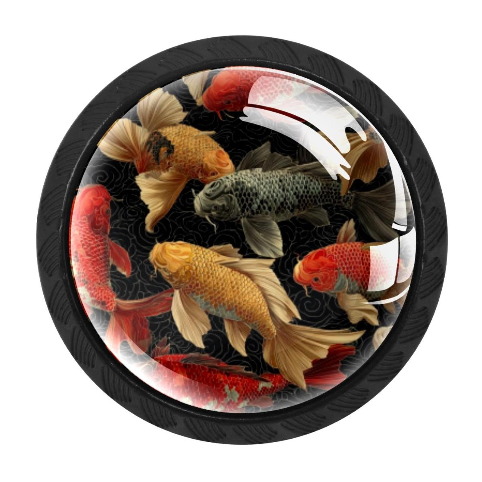 CHENZZZZ 4 Pack Black Cabinet Pulls Fish. Koi Carp (6) Kitchen Cabinet Handles for Bathroom Drawer Pulls Dresser Knobs