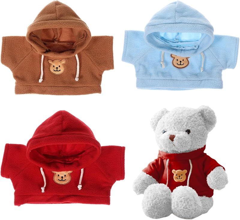 3 Pcs Build a Bear Clothes, 12-16 Inch Bear Hoodie Red Blue Brown Stuffed Animal Clothes Cute Cute Clothes Hat Kawaii Plush Clothes Bear Hoodie Sweater