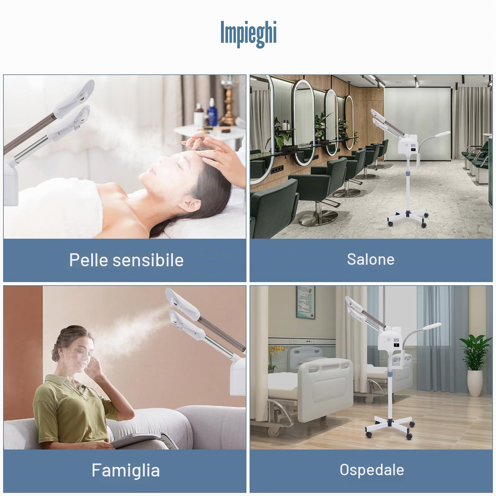 Vapozone Estetica Professionale 3 in 1 Vapore Viso con Luce LED e Lente d'ingrandimento Altezza Regolabile Modalità Calda e Fredda Ugello Girevole 360°, Per Salone di Bellezza