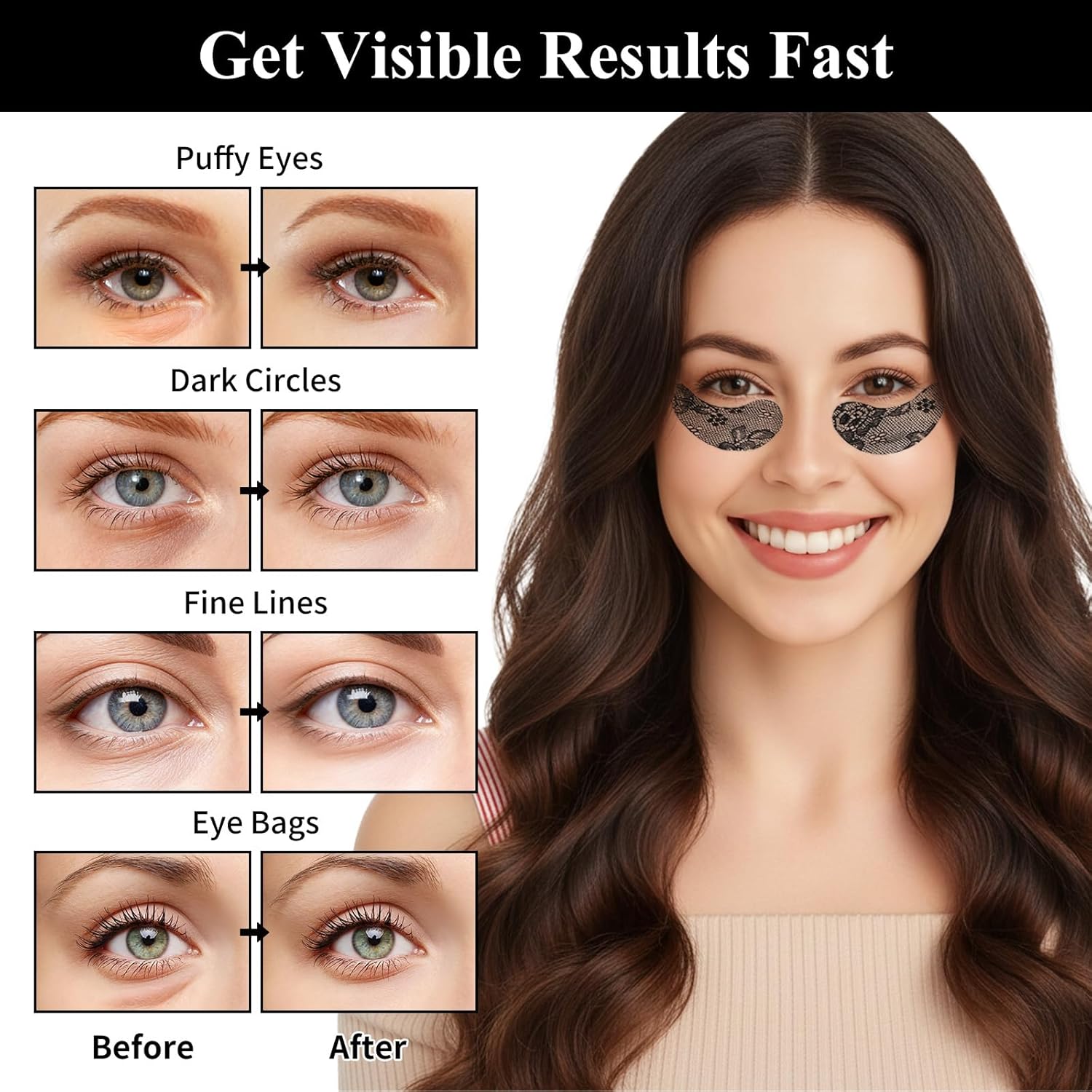 Under Eye Patches,Lace Eye Mask for Puffy Eyes and Dark Circles,Collagen Skin Care Products,Hydrating,Smoothing,Anti-Aging Eye Patch for Under Eye Bags（24 Pairs） - Image 3