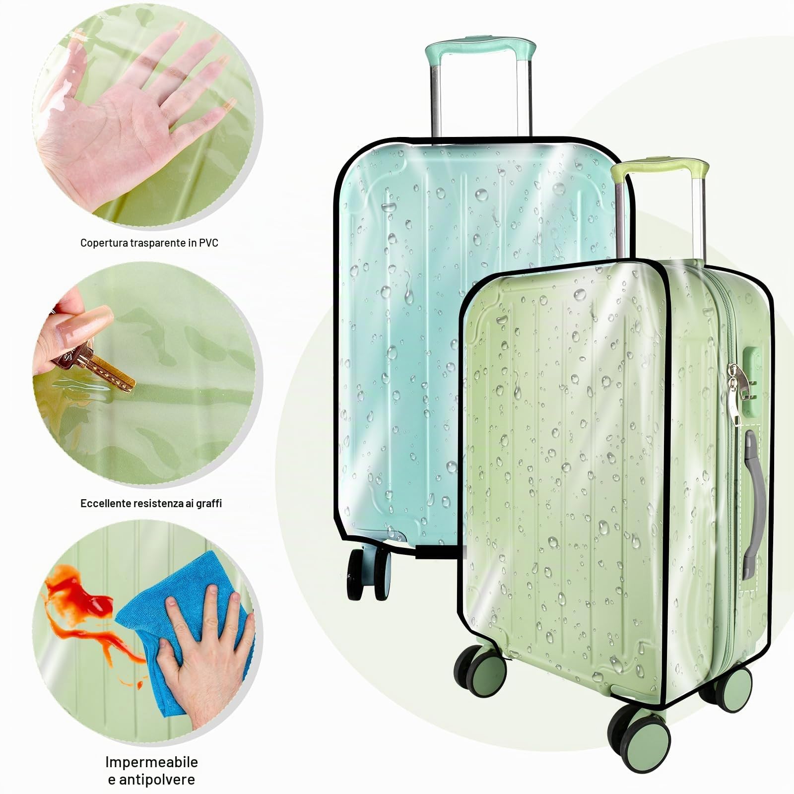 Custodia per valigia 3 Pezzi Copri Valigia Copertura per Bagagli in PVC Trasparente, Riutilizzabile, Impermeabile e Antipolvere, Antigraffio, unisex per Viaggi(20 +24 +28 pollici)