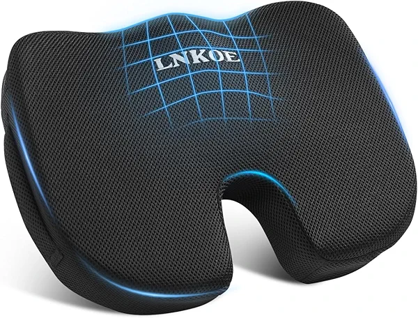 LNKOE Seat Cushion Memory Foam Cushion for Office Chair, Car Seat, Airplane, Bleacher - Sciatica & Hip & Coccyx Pain Relief Desk Chair Cushion for Long Sitting Office Workers, Car Drivers