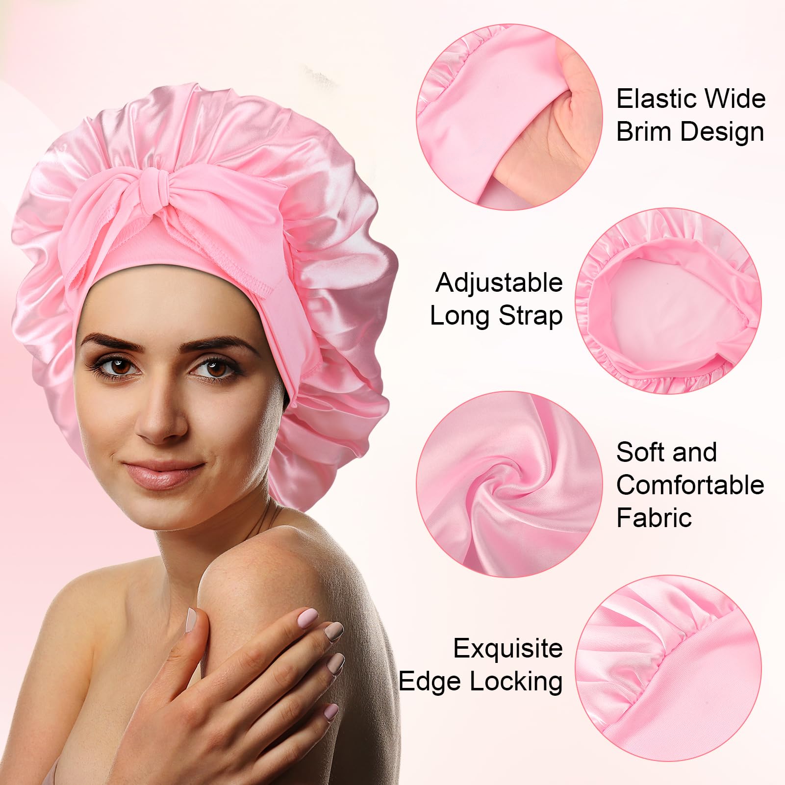 ViEinkaufen 2 Pcs Silk Bonnet, Elastic Silk Sleep Bonnet Adjustable Satin for Hair Sleeping Women Girls, Multicolor - Image 4